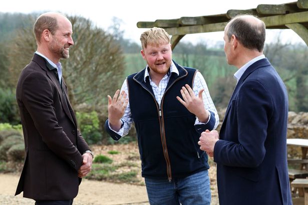 Prince William with Clarkson's Farm stars Kaleb Cooper and Charlie Ireland
