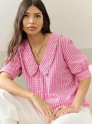 Kate Middleton's pink gingham Brora blouse is back in stock for summer