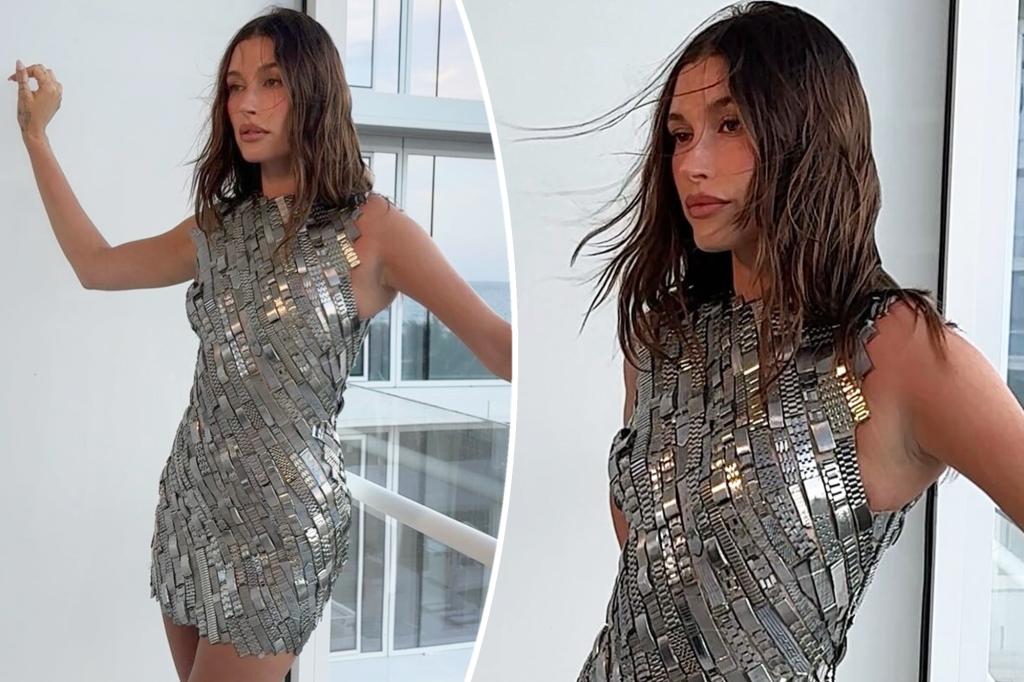 Hailey Bieber rocks minidress made entirely of watch bands