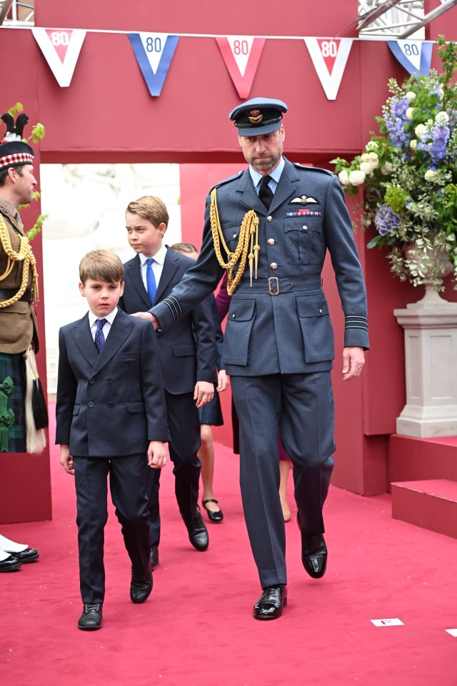 Prince William with Prince George and Prince Louis at a VE Day anniversary event.
