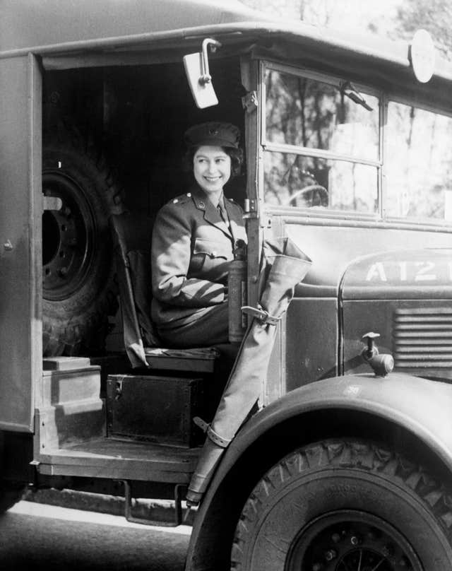 Princess Elizabeth at the wheel of an Army vehicle when she served during the Second World War