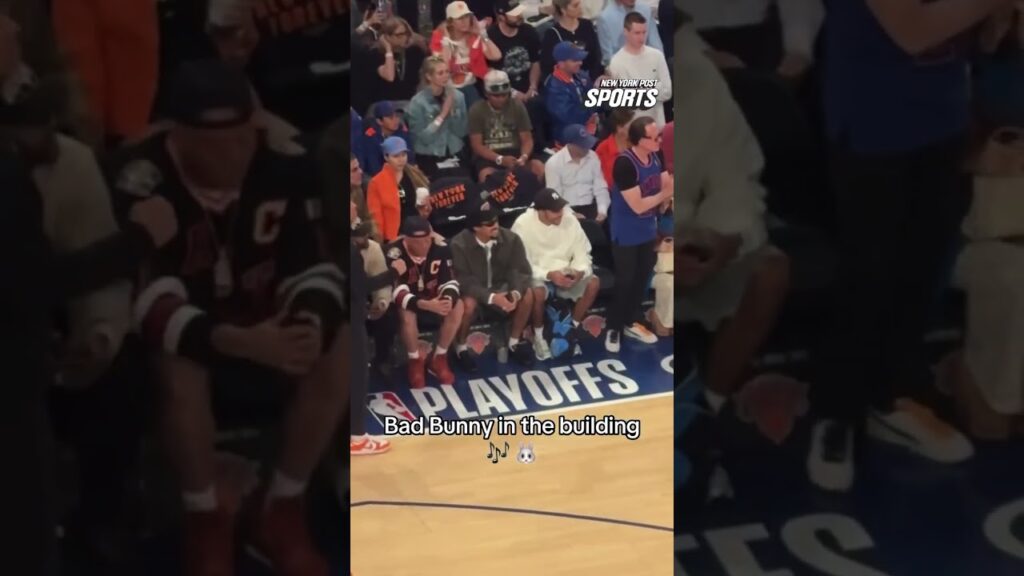 Rapper Bad Bunny is in the building right by the Knicks’ bench #shorts Rapper Bad Bunny is in the building right by the Knicks’ bench #shorts