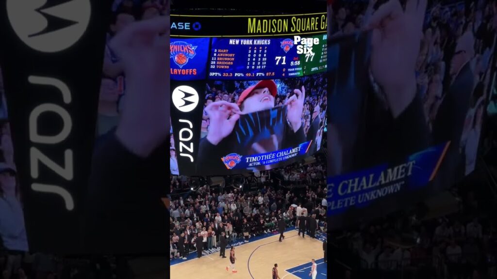 What's a Knicks home game without Timothée Chalamet? 🏀💙🧡 #shorts