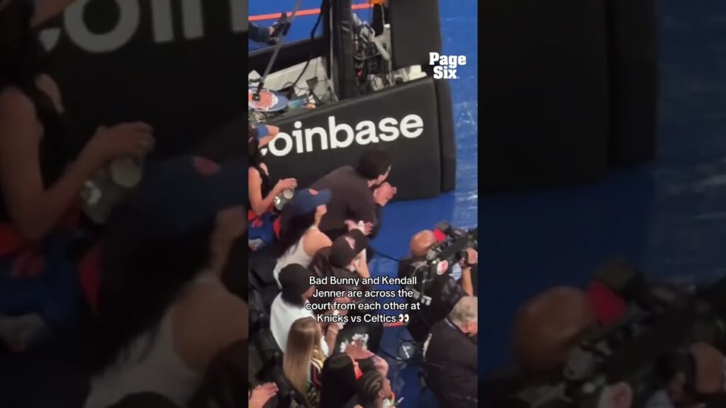 Bad Bunny and Kendall Jenner have a direct view of each other at Knicks vs Celtics game 👀🫖🏀 #shorts