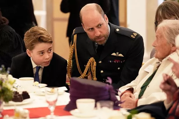 Prince William and Prince George join Second World War veterans at a tea party in Buckingham Palace.