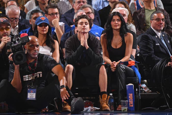 Timothée Chalamet and Kylie Jenner at a Knicks game