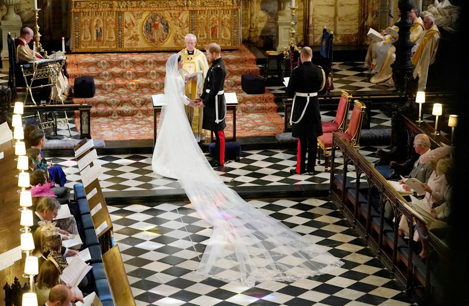 Prince Harry and Meghan Markle at the altar on their wedding day