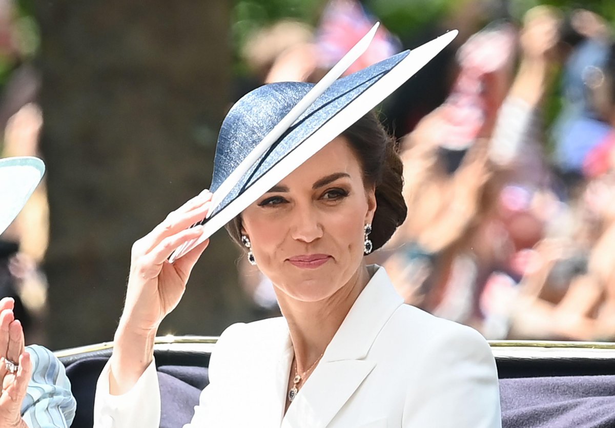 The Duchess of Cambridge rides in a carriage during the Trooping the Colour festivities in London on June 2, 2022 (Doug Peters/EMPICS/Alamy)