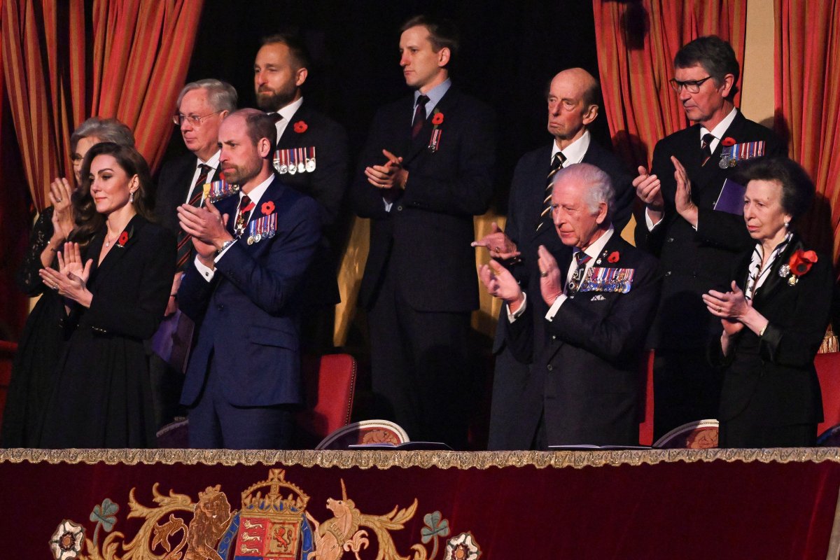 The King, with the Prince and Princess of Wales, the Princess Royal and Sir Timothy Laurence, the Duke and Duchess of Gloucester, and the Duke of Kent, attends the Festival of Remembrance at the Royal Albert Hall in London on November 9, 2024 (Chris J. Ratcliffe/PA Images/Alamy)