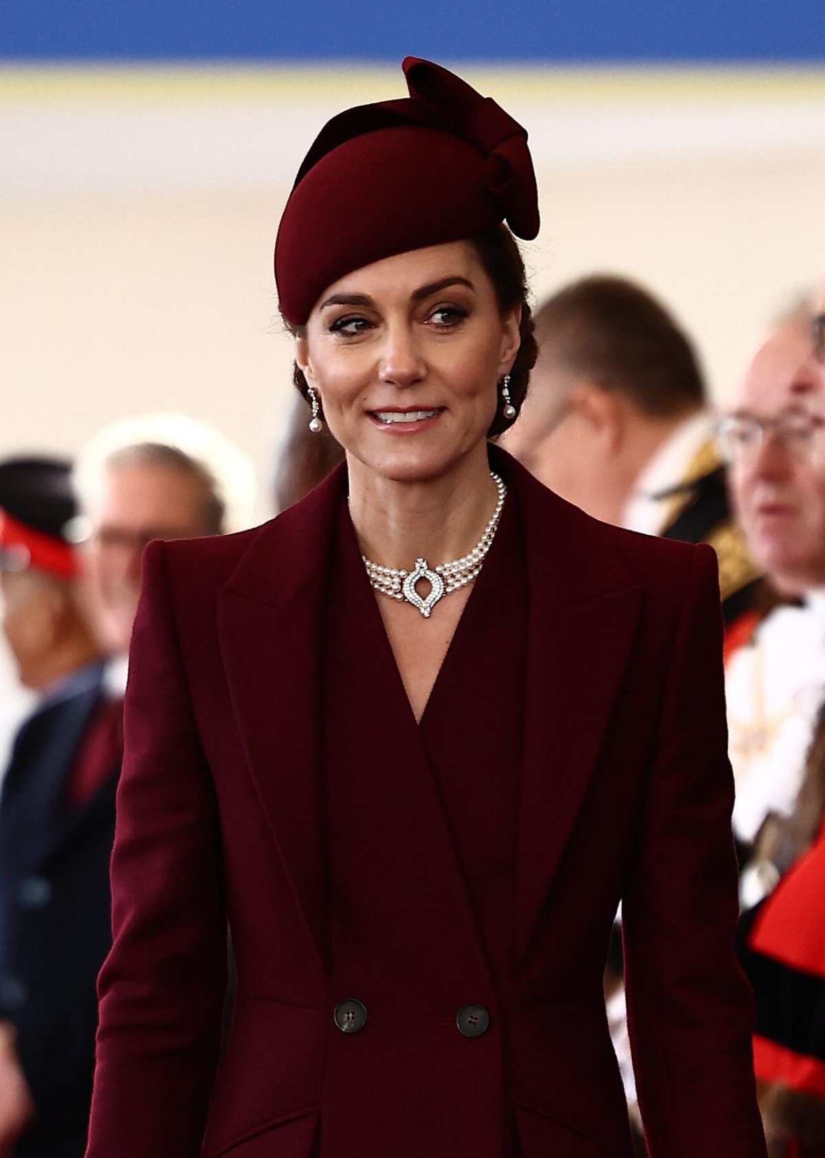 The Princess of Wales attends a ceremonial welcome for the Emir of Qatar and his royal consort, Sheikha Jawaher, at Horse Guards Parade in London on December 3, 2024 (Henry Nicholls/PA Images/Alamy)