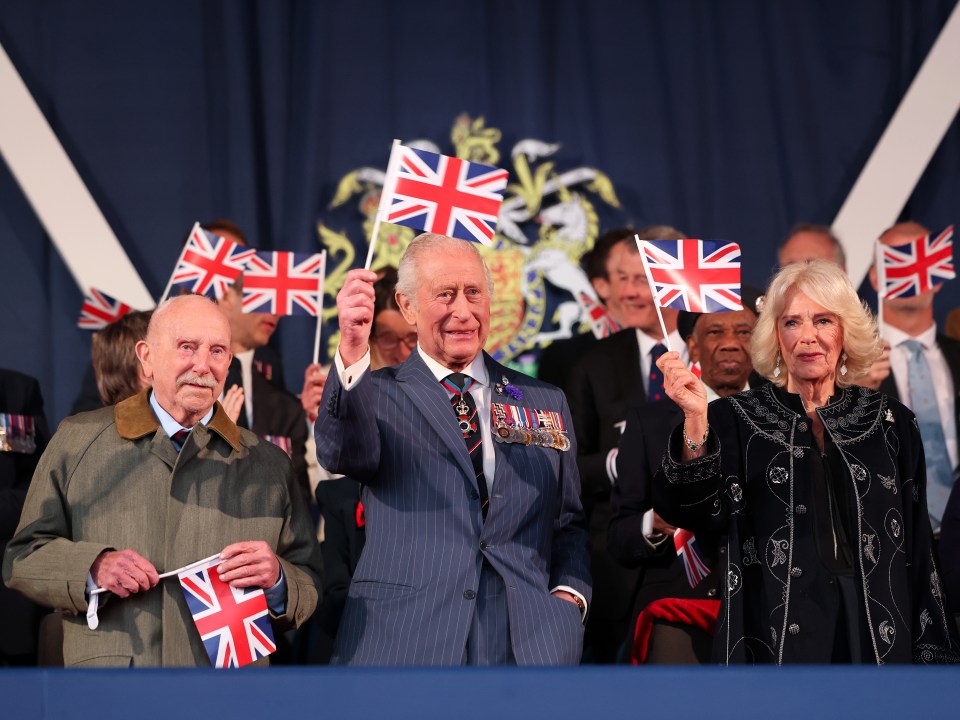 King Charles III and Queen Camilla at a VE Day anniversary concert.