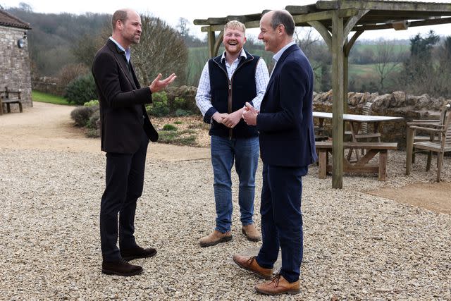 Darren Staples - WPA Pool/Getty Prince William, Kaleb Cooper and Charlie Ireland at an event for the Duchy of Cornwall's next generation of farming tenants on March 26, 2025 in Pensford, England.