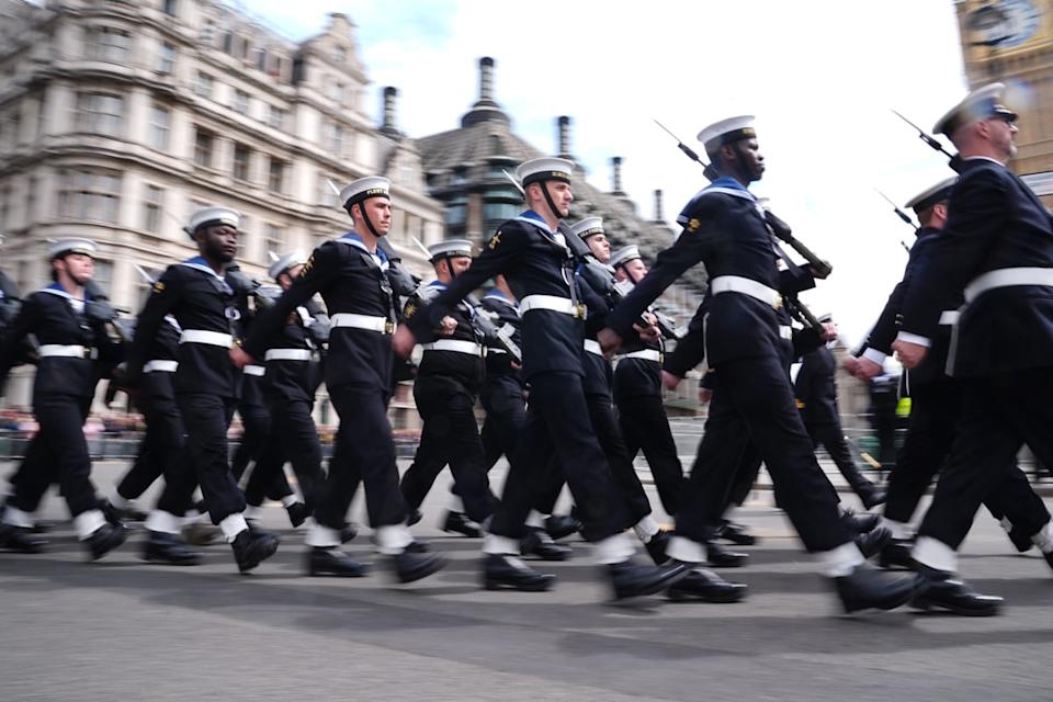 Members of the Royal Navy march past Parliament Square in central London (James Manning/PA Wire)