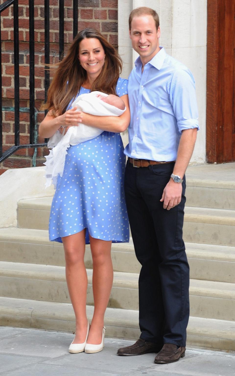 The Prince and Princess of Wales outside St Mary's Hospital after the birth of Prince George