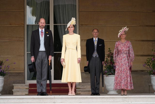 The Prince and Princess of Wales and the Duke and Duchess of Edinburgh stand on the West Terrace