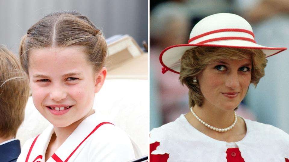 Composite of Princess Charlotte at Trooping the Colour 2023 and Princess Diana 