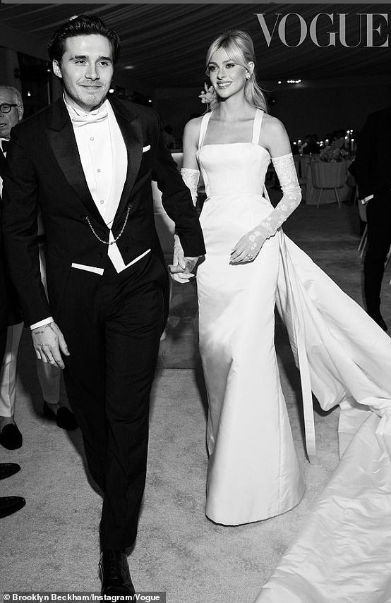 Nicola and Brooklyn also share a candid wedding photo in black and white from their exclusive and expensive day in 2022