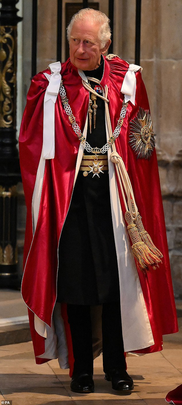 Charles, then the Prince of Wales, in his full regalia as he attended the Order of the Bath service at Westminster Abbey in 2022