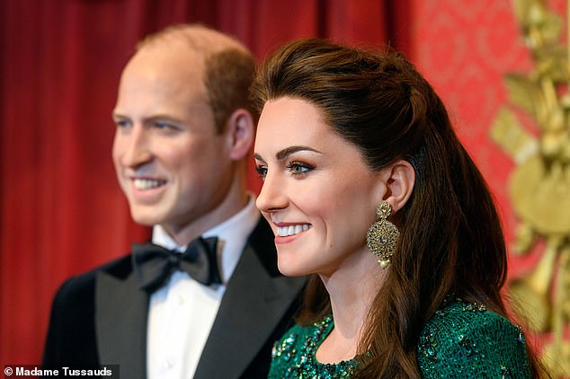 Previously, Kate's figure dazzles with a pair of earrings to accompany her sparkling emerald Jenny Packham gown