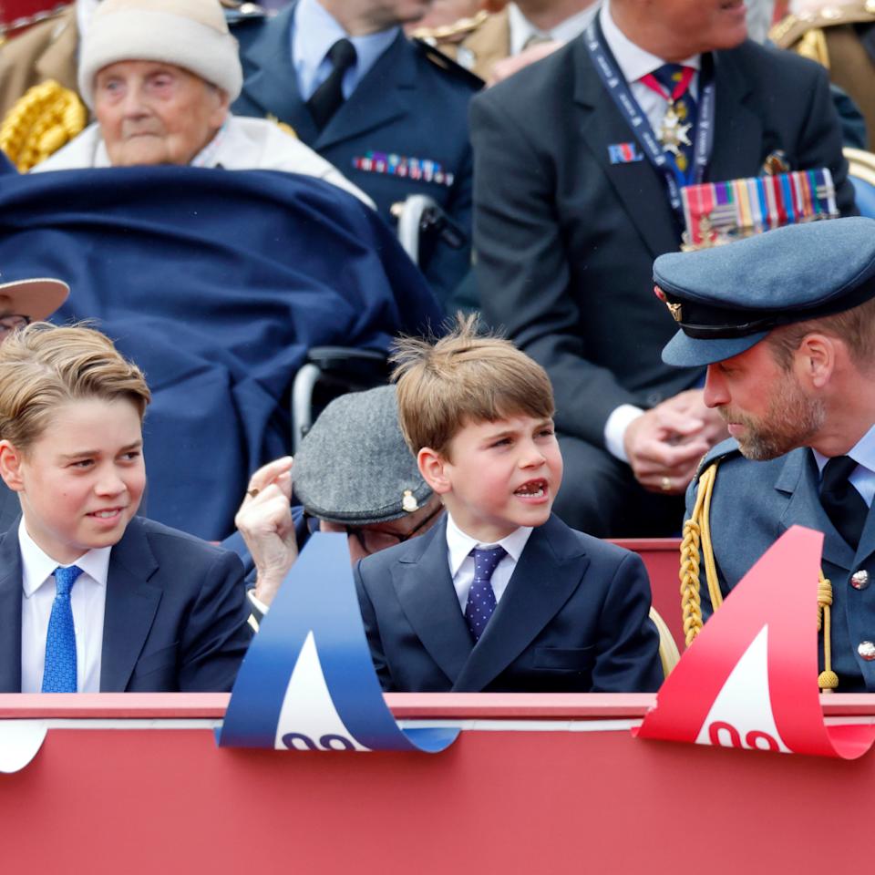 Princess Charlotte, Prince George and Prince Louis with Prince William at VE Day.