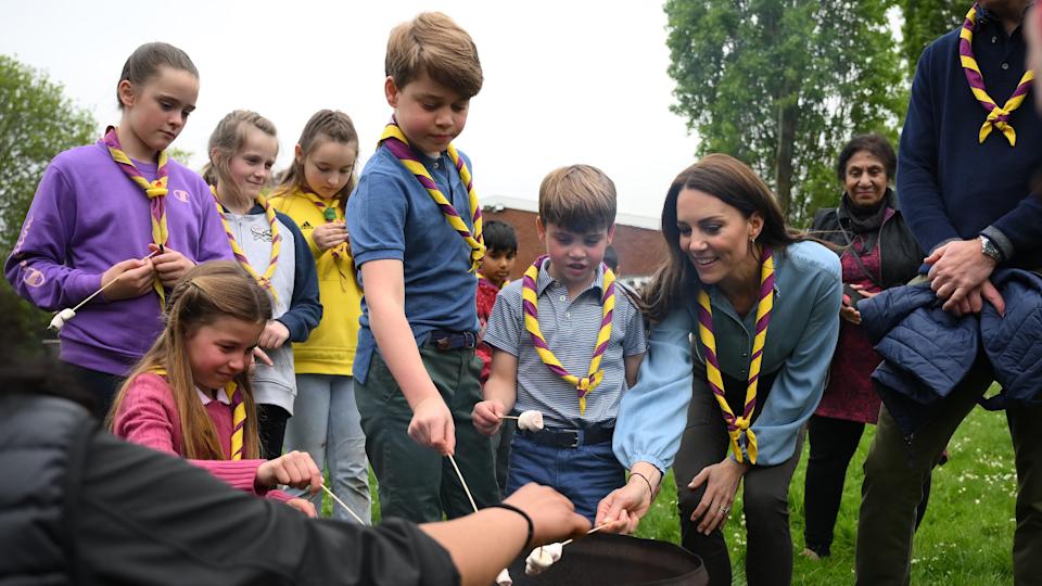 Princess Charlotte of Wales, Prince George of Wales, Prince Louis of Wales and Catherine, Princess of Wales toast marshmallows 