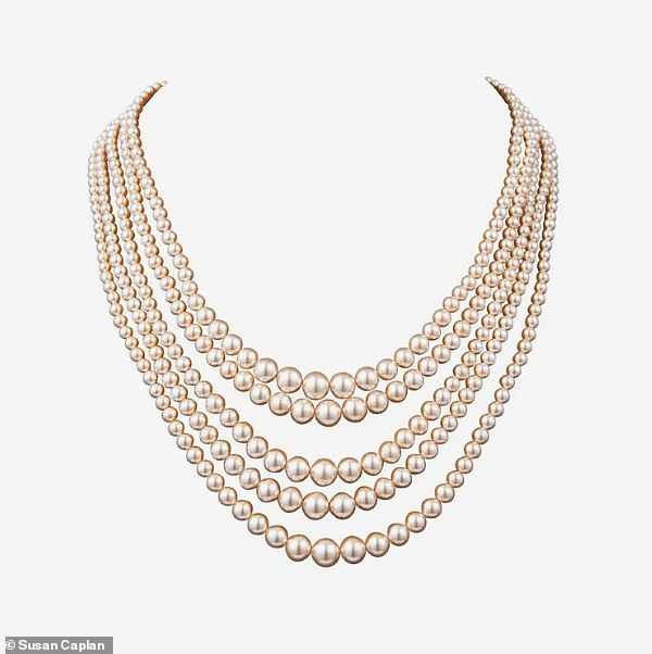 The mother-of-three decided to team her all-white Self Portrait blazer dress with a five-strand pearl necklace (pictured) from a celebrated Jewish vintage jewellery curator