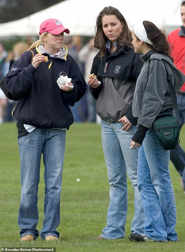 Kate Middleton stands with two friends as Prince William plays at a Rugby Sevens tournament in St Andrews in 2005