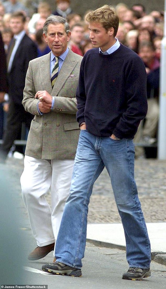 Prince William arrives with his father to St Andrews University in Fife, Scotland in 2001