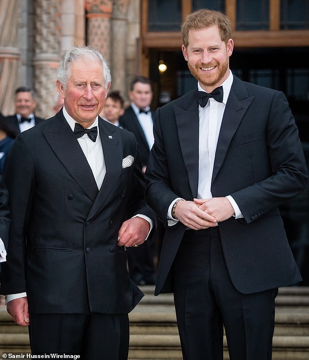 'Harry has backed himself into a corner and now has no choice but to defend it.' Pictured: King Charles and son Harry in 2019