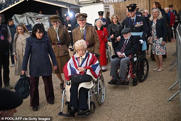 Pictured: Veterans arriving for the celebratory concert commemorating VE Day