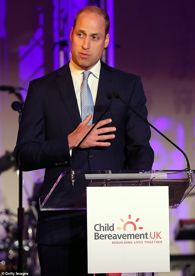 Speaking at a private dinner for charity Child Bereavement UK's 30-year anniversary, Prince William said grief is 'the very worst pain a child or parent will ever endure' (pictured in 2019)