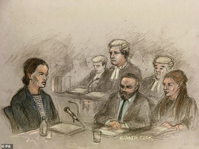 Rebekah Vardy (left), Wayne Rooney (centre) and his wife Coleen were all captured in an unflattering light in the court room sketch by Elizabeth Cook