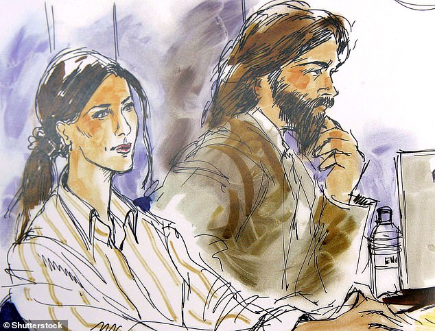 Once Hollywood's golden couple, Jennifer Aniston and Brad Pitt appear unrecognisable in a quick court sketch from the early 2000s