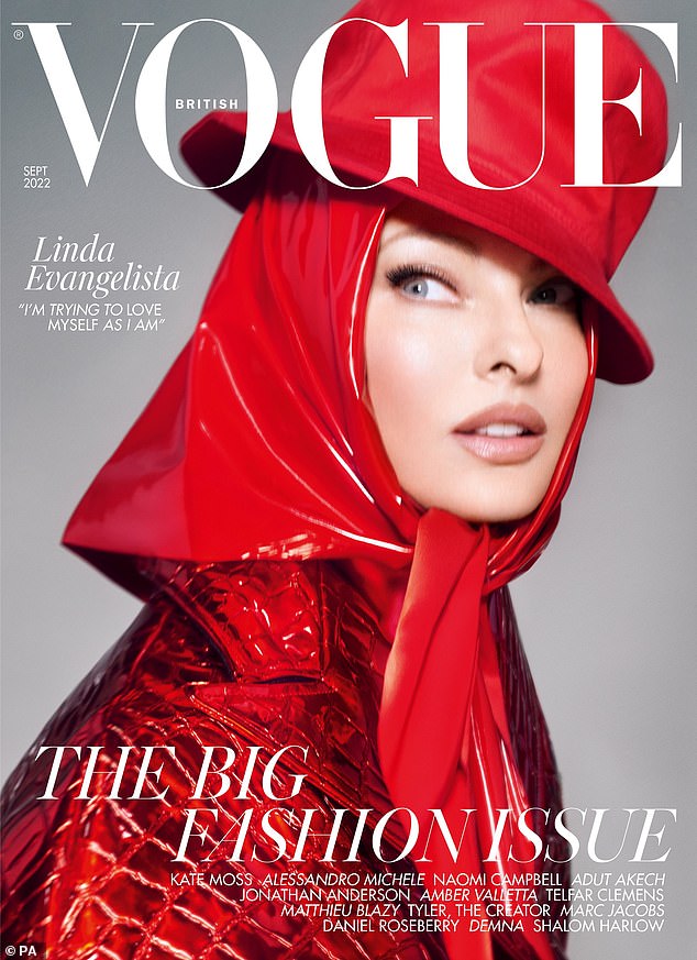 British Vogue's September 2022 cover star was Canadian model Linda Evangelista, 60 (pictured)