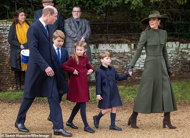 Catherine has long made clear that the initiative is a ¿lifelong¿ commitment for her. Above, Prince William (far left), Prince George (left), Princess Charlotte (centre), Prince Louis (right) and Catherine (far right) at the Christmas Day service at Sandringham Church in Norfolk