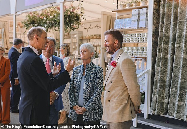 Beckham also met with Prince Edward, Alan Titchmarsh at the Royal Hospital Chelsea