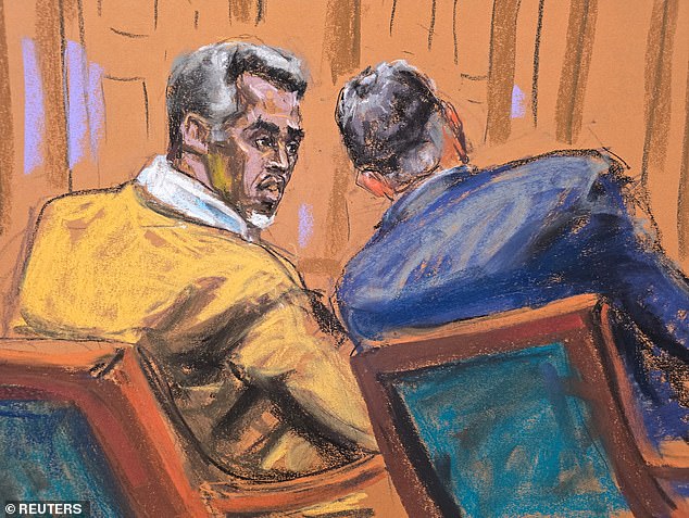 Combs is currently on trial on racketeering and trafficking charges but his nonprofit has remained active; pictured in a court sketch on Monday May 19