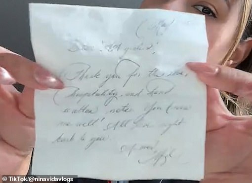 AA flight crew shares TikTok video documenting Meghan Markle's handwritten note to the cabin crew on a recent flight with American Airlines (pictured)