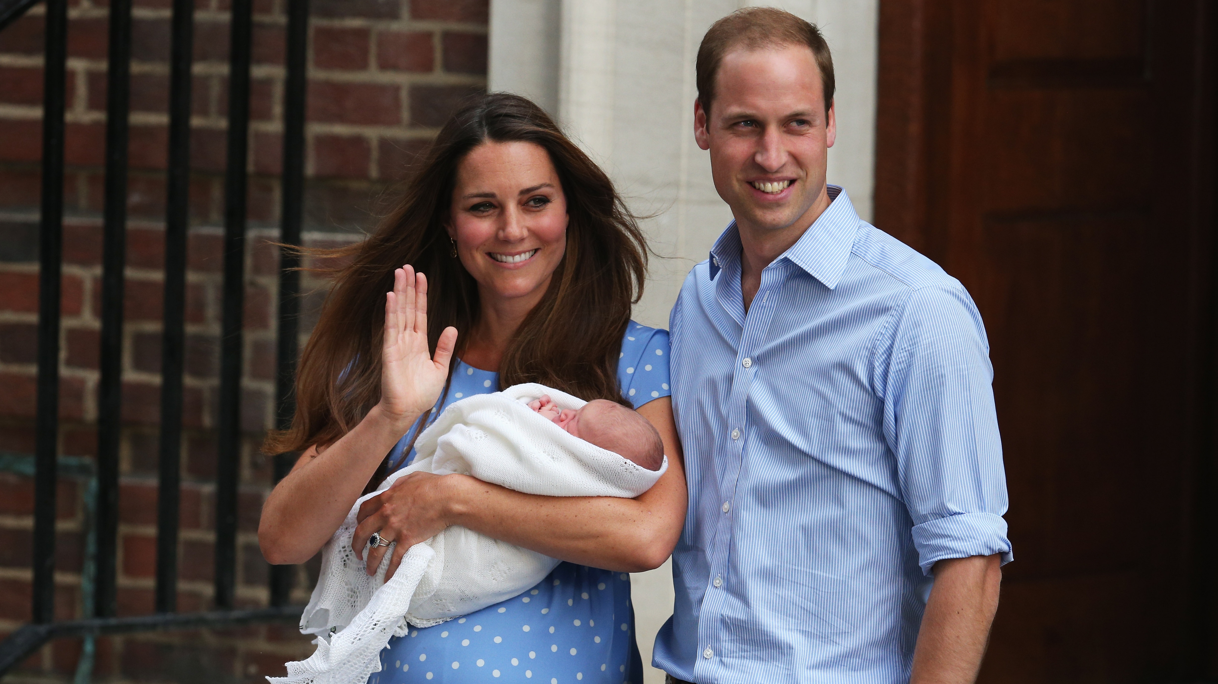 Prince William, Kate and Prince George at St Mary's Hospital