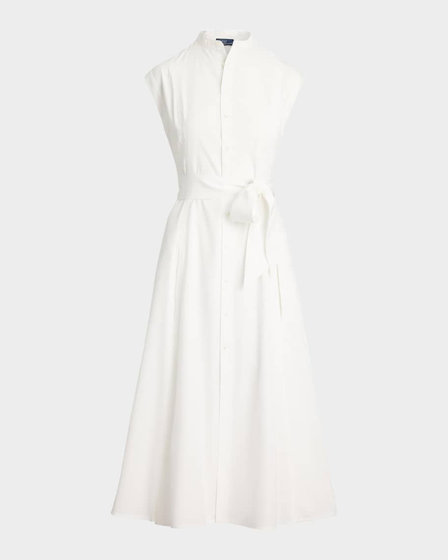 Belted Cotton Sleeveless A-Line Dress