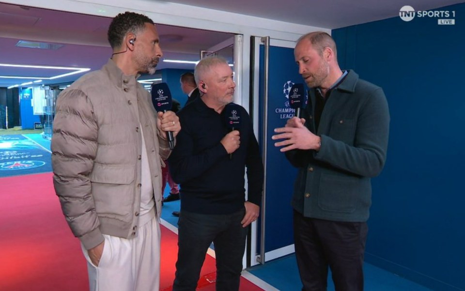 Prince William being interviewed at a Champions League event.