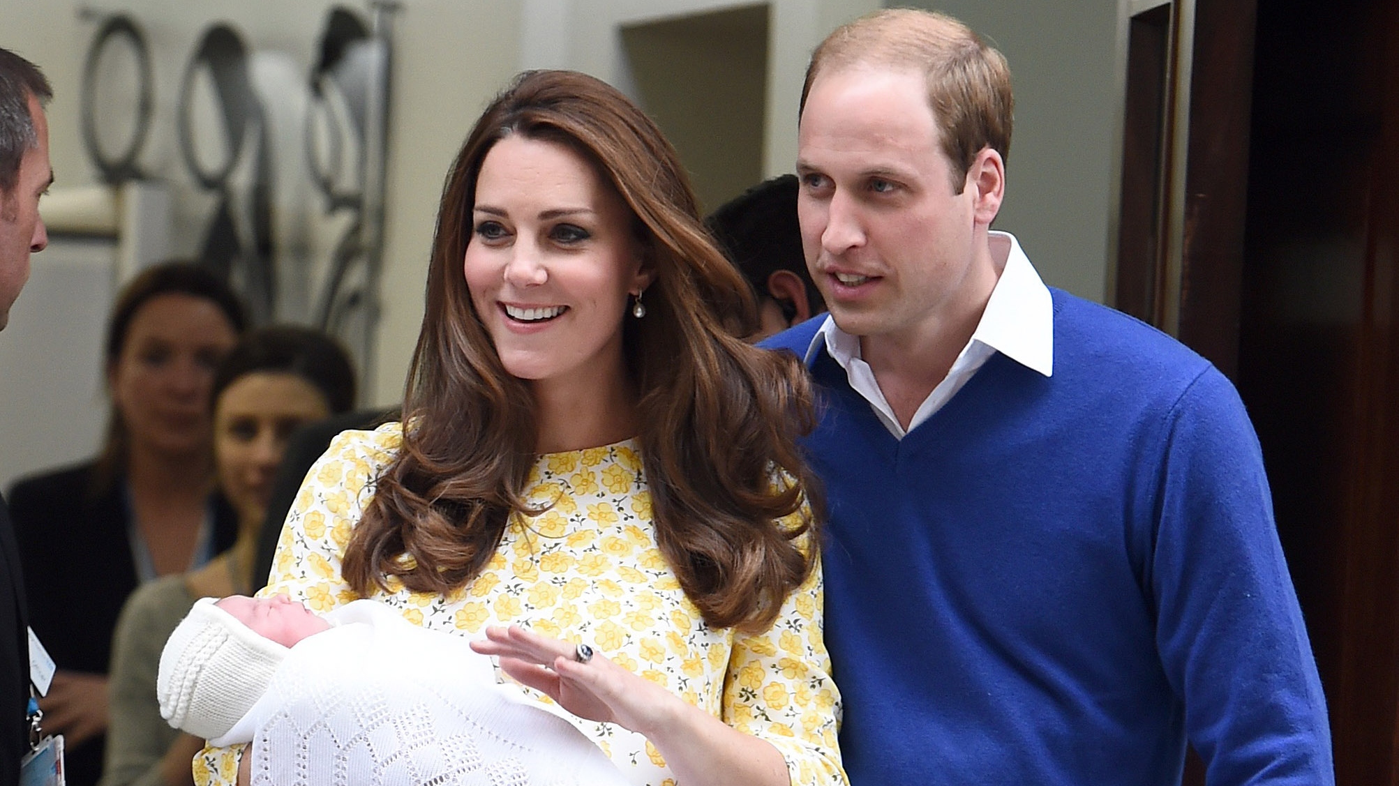 Prince William and Kate leave the Lindo Wing at St. Mary's Hospital with Princess Charlotte in 2015