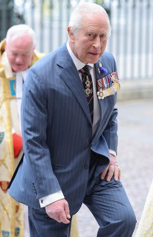 Chris Jackson/Getty King Charles arrives at Westminster Abbey for the service for VE Day on May 8, 2025