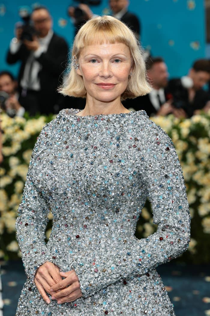 Pamela Anderson posing at the Met Gala