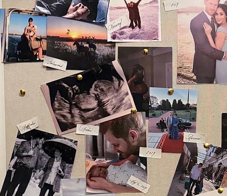 Collage of photos showing Prince Harry and Meghan Markle's relationship and family life.