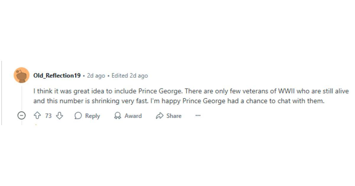A netizen reacting to Prince George's VE Day photos. 