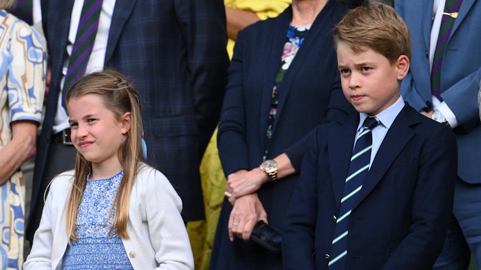 Princess Charlotte of Wales and Prince George of Wales watch Carlos Alcaraz vs Novak Djokovic in the Wimbledon 2023 men's final