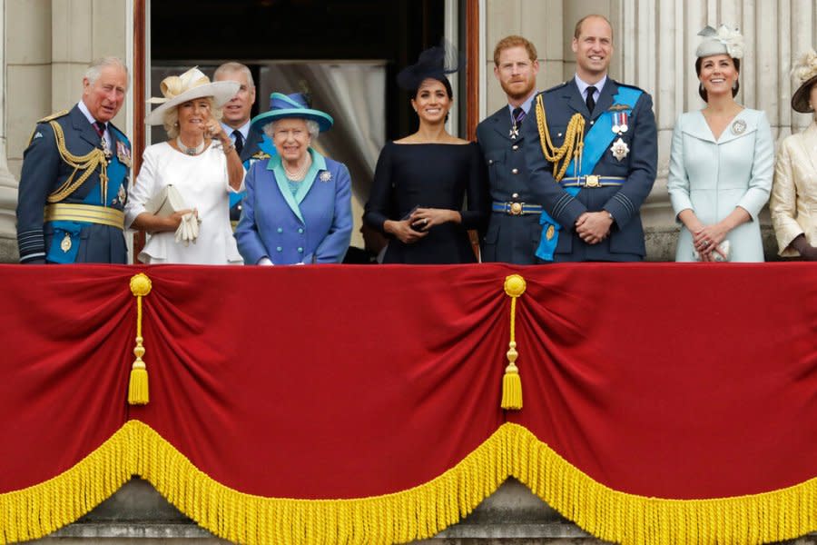 FILE – In this Tuesday, July 10, 2018 file photo, members of the royal family gather on the balcony of Buckingham Palace, with from left, Prince Charles, Camilla the Duchess of Cornwall, Prince Andrew, Queen Elizabeth II, Meghan the Duchess of Sussex, Prince Harry, Prince William and Kate the Duchess of Cambridge, as they watch a flypast of Royal Air Force aircraft pass over Buckingham Palace in London. Prince Charles has been preparing for the crown his entire life. Now, that moment has finally arrived. Charles, the oldest person to ever assume the British throne, became king on Thursday Sept. 8, 2022, following the death of his mother, Queen Elizabeth II. (AP Photo/Matt Dunham, File)