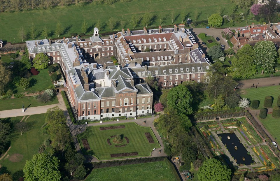 Aerial view of Kensington Palace and its gardens.