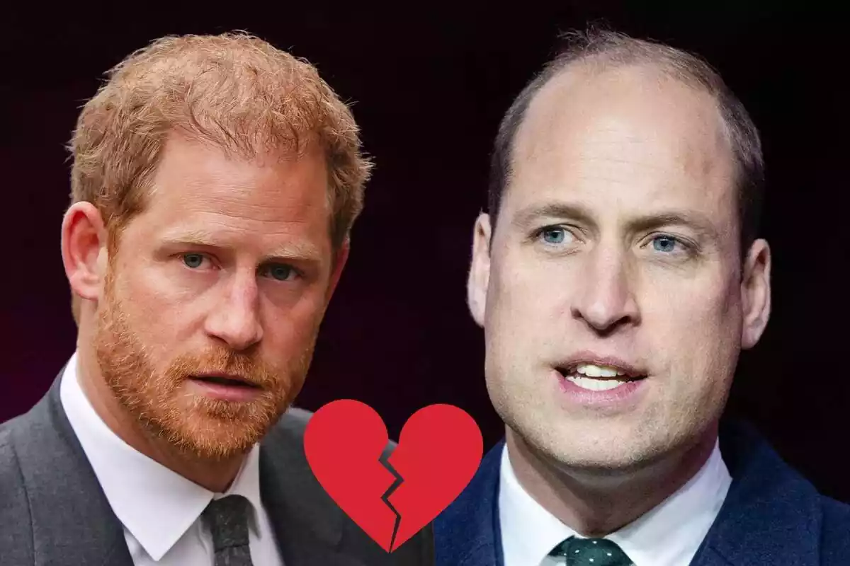 Montage of Prince Harry and Prince William serious and in suits and a broken heart Montage of Prince Harry and Prince William serious and in suits and a broken heart